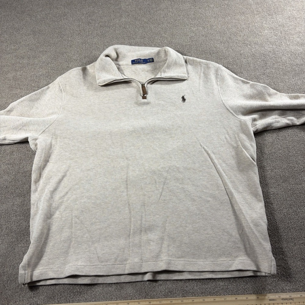 Polo Ralph Lauren Men's Quarter Zip Pullover Sweatshirt Beige XL Pony Cotton - Picture 4 of 8